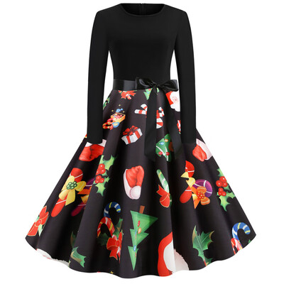 

Tailored Women Vintage Long Sleeve Christmas 1950s Housewife Evening Party Prom Dress