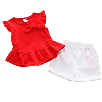 

2Pcs Toddler Kids Baby Girl Ruffled Top Short Set Solid Color Concise Comfy Kid Clothes Set