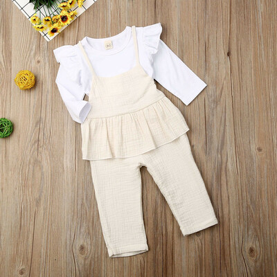 

Kids Toddlers Baby Girls Long Sleeve T-shirt Bib Pants Outfit Dress Clothes