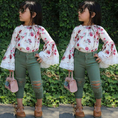 

Toddler Kids Baby Girl Off Shoulder Tops Denim Pants Jeans Outfit Set Clothes