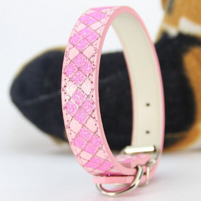 

Individual Shiny Glitter Plaid Bling Powder Dog Collar Pu Leather Pet Collars Leashes Strap Dog Accessories