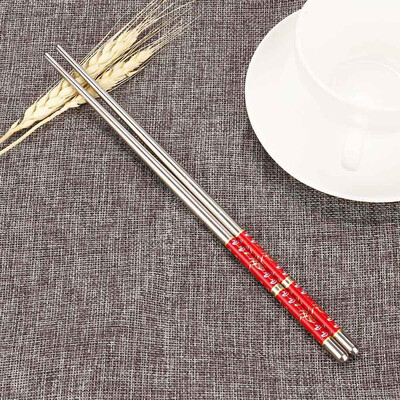 

JPGIF 1Pair Length White Flower Pattern Stainless Steel Chopsticks Pair New