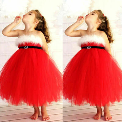 

Xmas Toddler Kids Baby Girl Santa Costume Tulle Tutu Lace Dress Princess Outfit