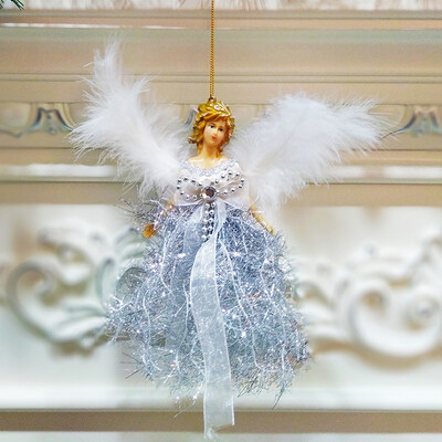 

New Christmas Pendants Angel Dolls With Feather Wings Decorative Hanging Figurine Ornaments Holiday Gift Decorations