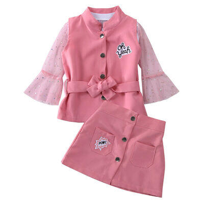 

3PCS Toddler Baby Kids Girls Set Vest Coat Lace Tops T-shirt Skirts Outfits