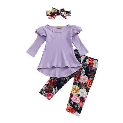 

Baby Clothes Autumn Baby Girls Clothes Casual Girls Long Sleeve Top Flower Printing Trousers And Headband Kids 3PCS Outfit Set