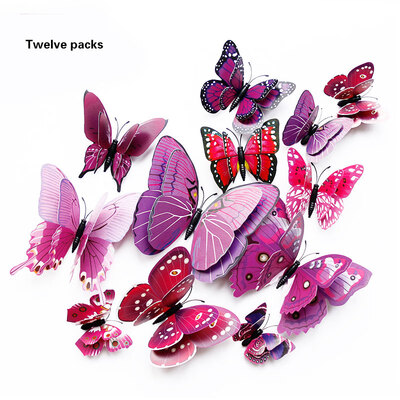 

12pcs Multicolor Double Layer Butterfly 3D Wall Sticker Magnet PVC Butterflies Party Kids Bedroom Fridge Home Decoration