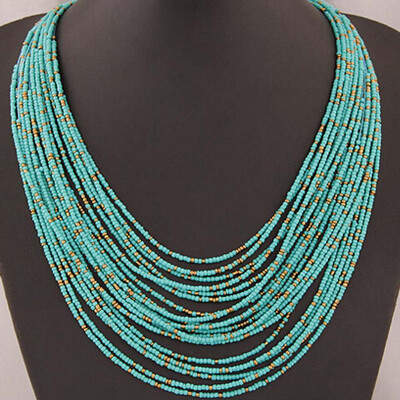 

Fashion Boho Necklace Womens Jewellery Beads Multilayer Choker Statement Pendant