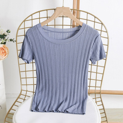 

Women Summer Round Neck Solid Loose Short Sleeve Casual Simple Knit Wild T-Shirt Basic Outwear Tops