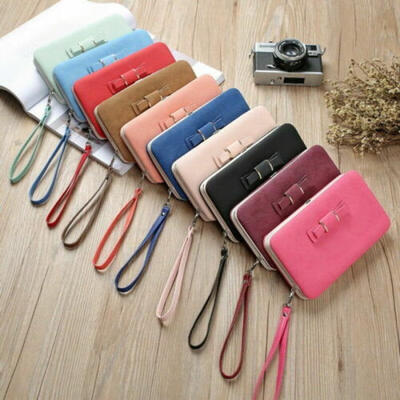 Women Faux Leather Bow-knot Clutch Wallet Long Card Holder Pocket Purse Card