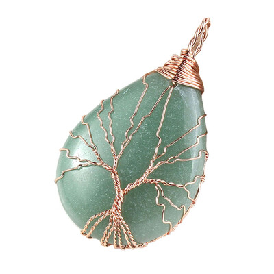

Tree of Life Copper Wire Wrapped Water Drop Resin Pendant Necklace Women Jewelry