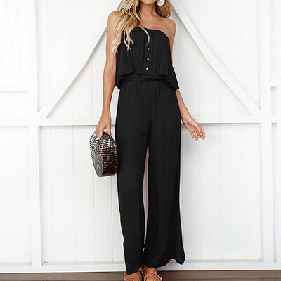 

Casual jumpsuit summer Solid Color overalls for women elegant Womens Loose Strapless Trousers Summer Romper Jumpsuit Hot