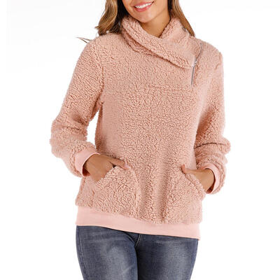 

Women Autumn High Collar Pure Color Zipper Thickened Sweatshirt Warm Coat