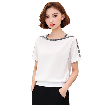 

3 Color Summer Chiffon Blouse Office Lady Short Sleeve Square Collar Striped Blouse Shirts Women summer Tops Casual Streetwear