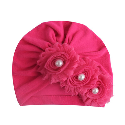 

Hot Sale Summer New Cute Baby Girl Hat Comfortable Breathable Solid Color With Flower Pearl Candy Color Turban Elastic Cap