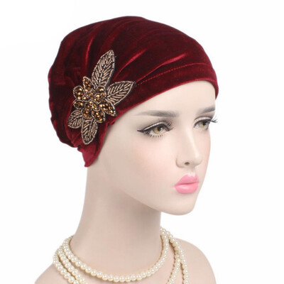 

2019 New Fashion Four-leaf flower-beaded Cap Indian Headscarf Hat Scarf Hat Cap