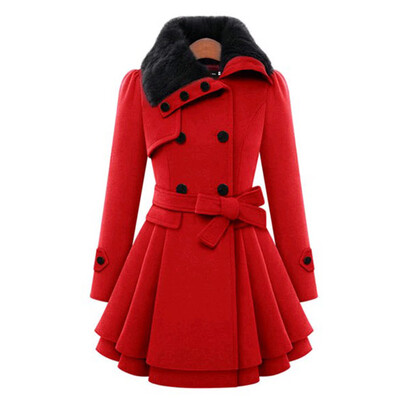 

5Xl Vintage Women Winter Double Buckle Coat Windbreaker Slim Long Trench Coats Lady Fur