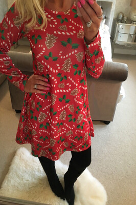 

Womens Christmas Dress Ladies Mini Santa Snowman Long Sleeves Xmas Swing Dresses