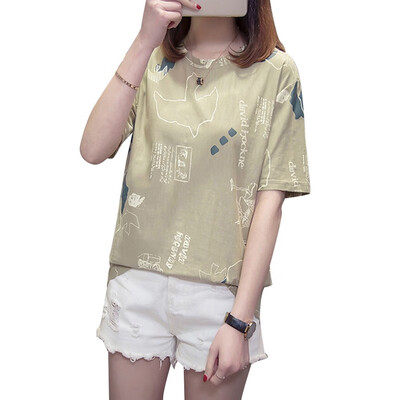 

T shirt Woman Spring Summer Girls Print Short Sleeve O Neck Cotton Women Top Slim Fit Soft Women Tshirt
