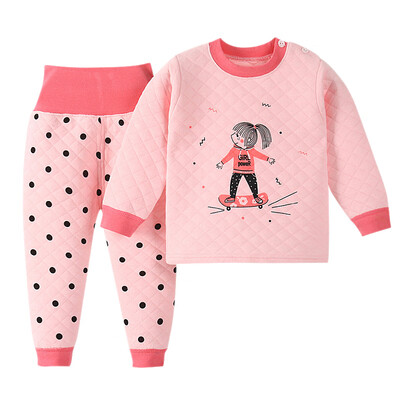 

Kids Boys Girls Thermal Underwear Set Girls Pajamas Cute Cartoon Printed T-shirt Tops Pants For Toddler Kid