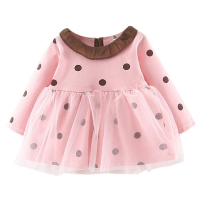 

Baby Girls Autumn Dress Casual Long Sleeve Polka Dot Print Mesh Dress Kids Princess Pageant Dresses 0-24M