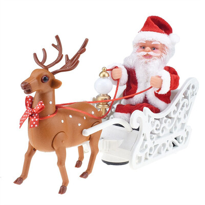 

YIWULAChristmas Santa Claus in Sleigh with Reindee Deer Ornaments Xmas New Year Gifts
