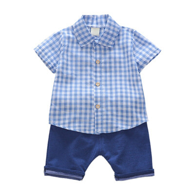 

Summer Baby Boys Short Sleeve Plaid Print Tops Blouse ShirtShorts Children Casual Outfits Sets