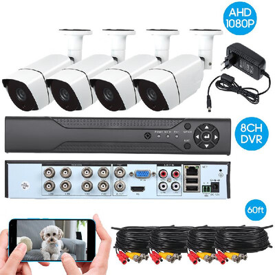 

8CH Security Camera System Full 1080P Video DVR Recorder with 4 1080P Indoor Outdoor Weatherproof CCTV Cameras