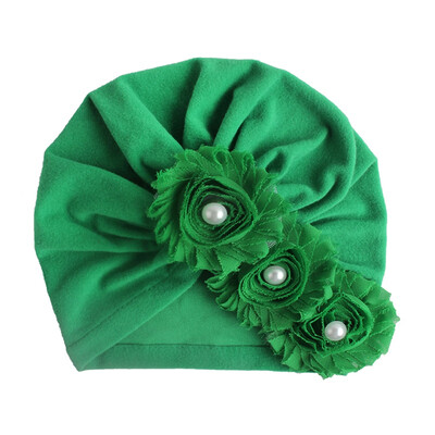 

Hot Sale Summer New Cute Baby Girl Hat Comfortable Breathable Solid Color With Flower Pearl Candy Color Turban Elastic Cap