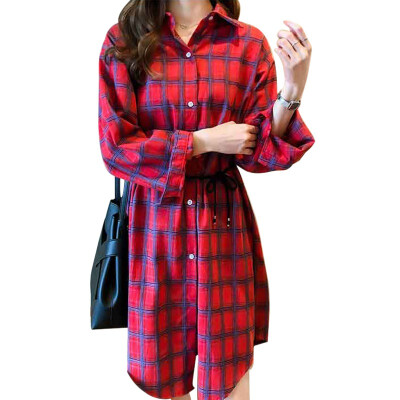 

Women Fashion Plaid Long Blouses Tops Women Autumn Casual Loose Shirts Female Boyfriend Style Long Sleeve Shirt