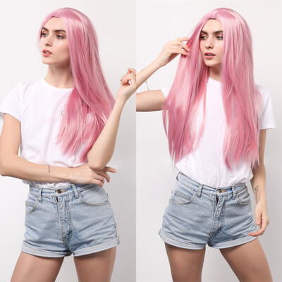 

Tailored Sexy Women Girl Long Cosplay Pink Wig Wavy Curly Synthetic Fashion Wigs Hot