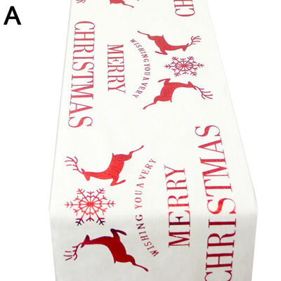 

Christmas Table Runner Reindeer Snowflake Linen Decor Party Glitter Tablecloth