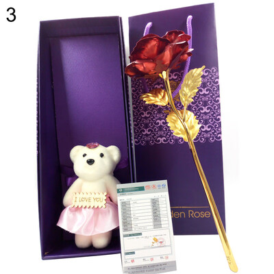 

Golden Foil Rose Flower Bear Valentine\s Day Romantic Lovers Gift Wedding Decor