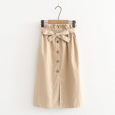 

Summer Autumn Skirts Womens Midi Knee Length Korean Elegant Button High Waist Skirt Female Pleated School Skirt
