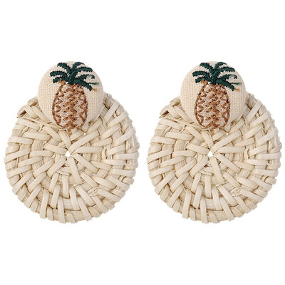 

Fashion Fruit Pineapple Bohemain Wood Rattan Pendant Earrings