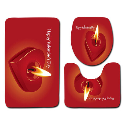 

〖Follure〗3PCS Valentines Day Pattern Non Slip Toilet Seat Cover Rug Bathroom Set Decor