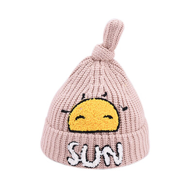 

Newborn Cute Autumn Winter Warm Kids Baby Caps Cartoon Sun Print Hats Knitted Wool Hemming Caps