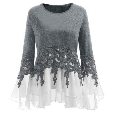 

Tailored Fashion Women Casual Plus Size Applique Chiffon V-neck Blouse Long Sleeve Tops