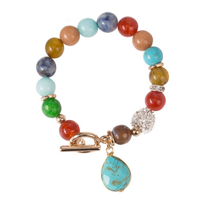 

Personality Wild Crystal Rainbow Colourful Natural Agate Stone Bracelet Accessory Pair Bracelet