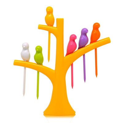 

Fashion Plastic Bird Treetop Fruit Fork Set Reusable Dessert Cake Forks For Party