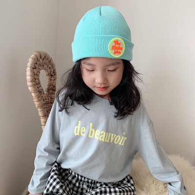 

Winter Baby Hats Newborn Cute Warm Kids Girls Boys Baby Alphabet Design Hats Knitted Wool Hemming Caps