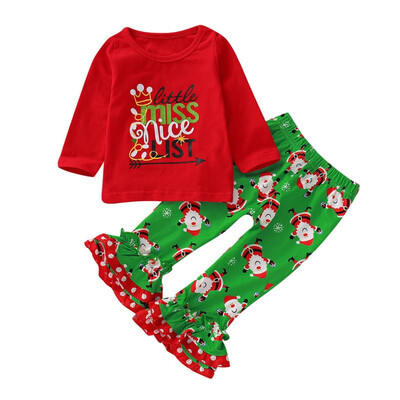 

1-5Y Kids Baby Girls Christmas Top Pants Outfit Clothes Children Long Sleeve Xmas Cotton Pajamas Kids Autumn Clothing Set