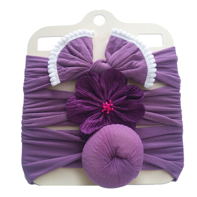 

3PCS Baby Girls Cotton Headbands Flower Bow Turban Hair Band For Toddlers Newborn Baby Lastic Hair Accessories