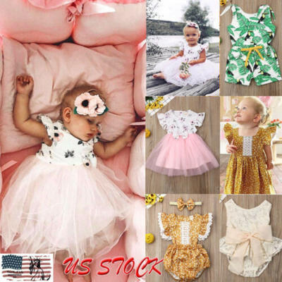 

US Newborn Baby Girl Clothes Flower Jumpsuit Romper Bodysuit Headband Outfits