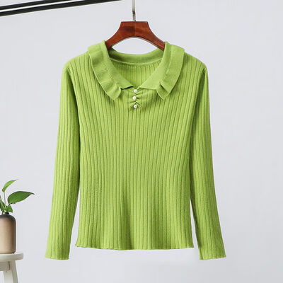 

Korean Style Solid Color Pearl Decoration Sweater Fashion Sweet Long-sleeved Womens Knit Pullover