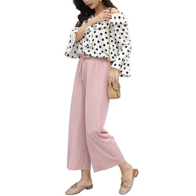 

Women Summer New Korean Version Of Drape Loose Wide-leg Pants Solid Color Elastic High Waist Tie Straight Casual Pants