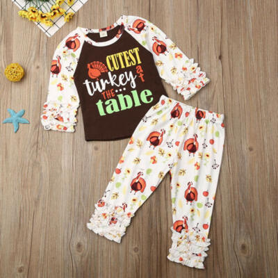 

Toddler Kid Baby Girl Thanksgiving Clothes Turkey T-shirt TopsPants Outfits Set