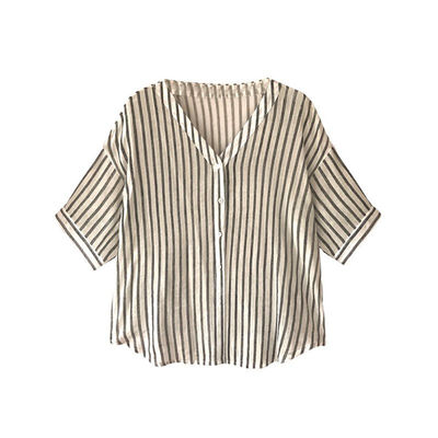 

Women Striped Shirts Summer New Long Sleeve Casual Blouses Chiffon Blouse Loose Vintage Simple Top