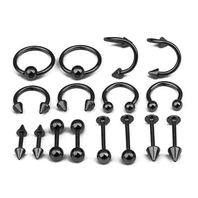 

16Pcs\lot Surgical Steel Nose Nail Eyebrow Navel Rings Body Piercing for Women Punk Earring Stud Hoops Piercing Beauty