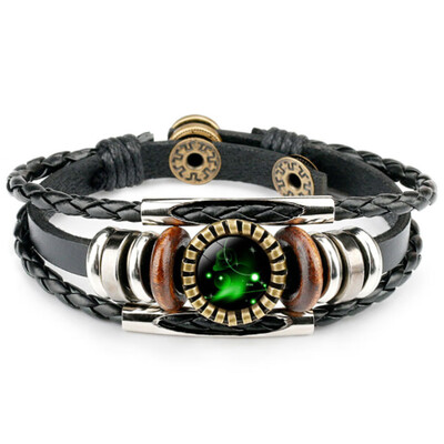 

Retro Leather Rope Twelve Constellations Time Gem Weaving Bracelet Fashion Wild Men Women Accessories